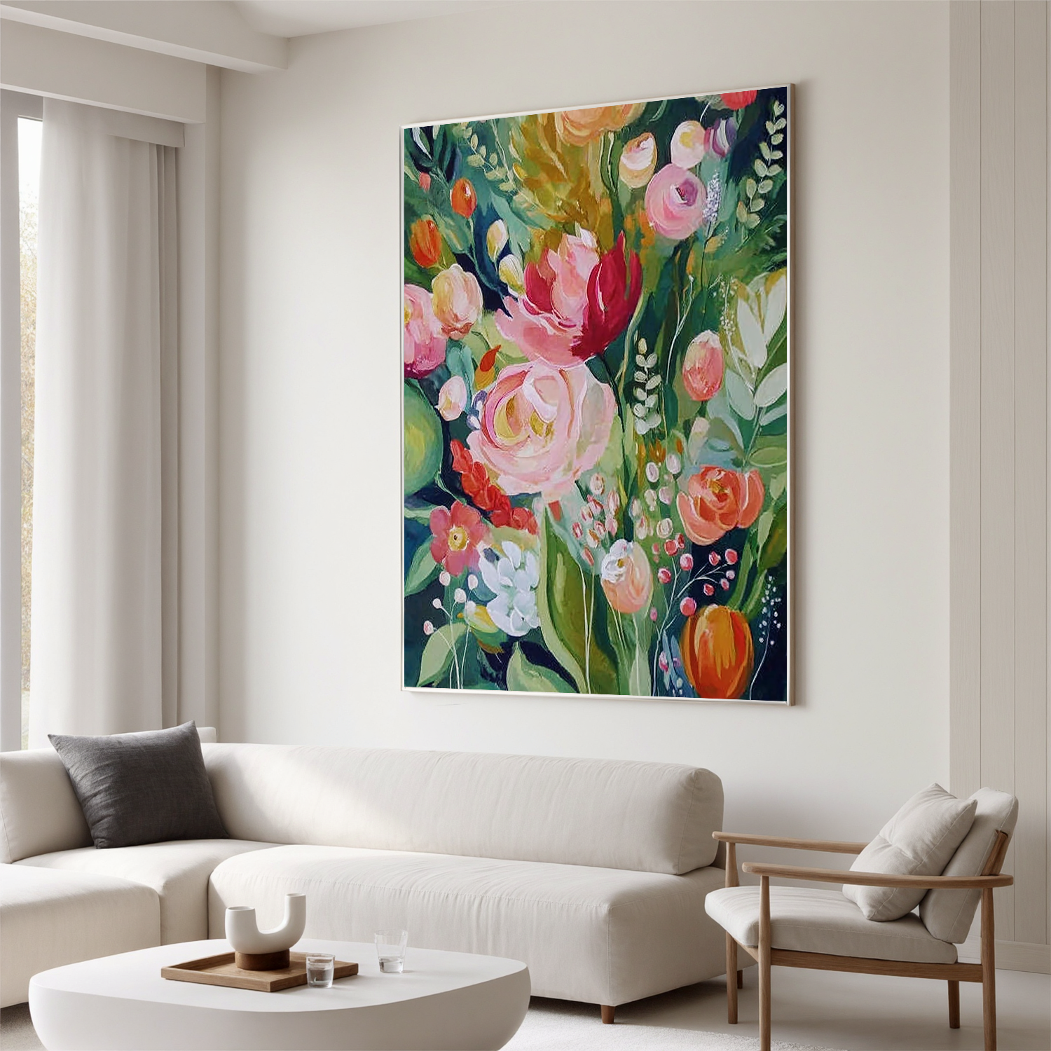 Colorful Floral Oil Painting, Garden Flower Wall Art for Living Room Decor#OA 0512