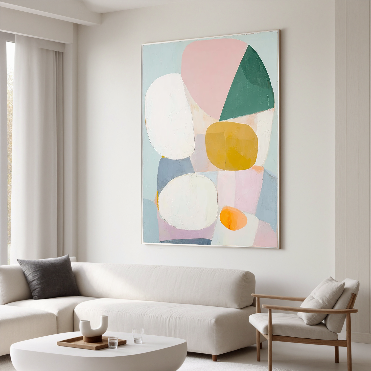 Pastel Abstract Oil Painting, Soft Geometric Wall Art for Living Room Decor#OA 0565