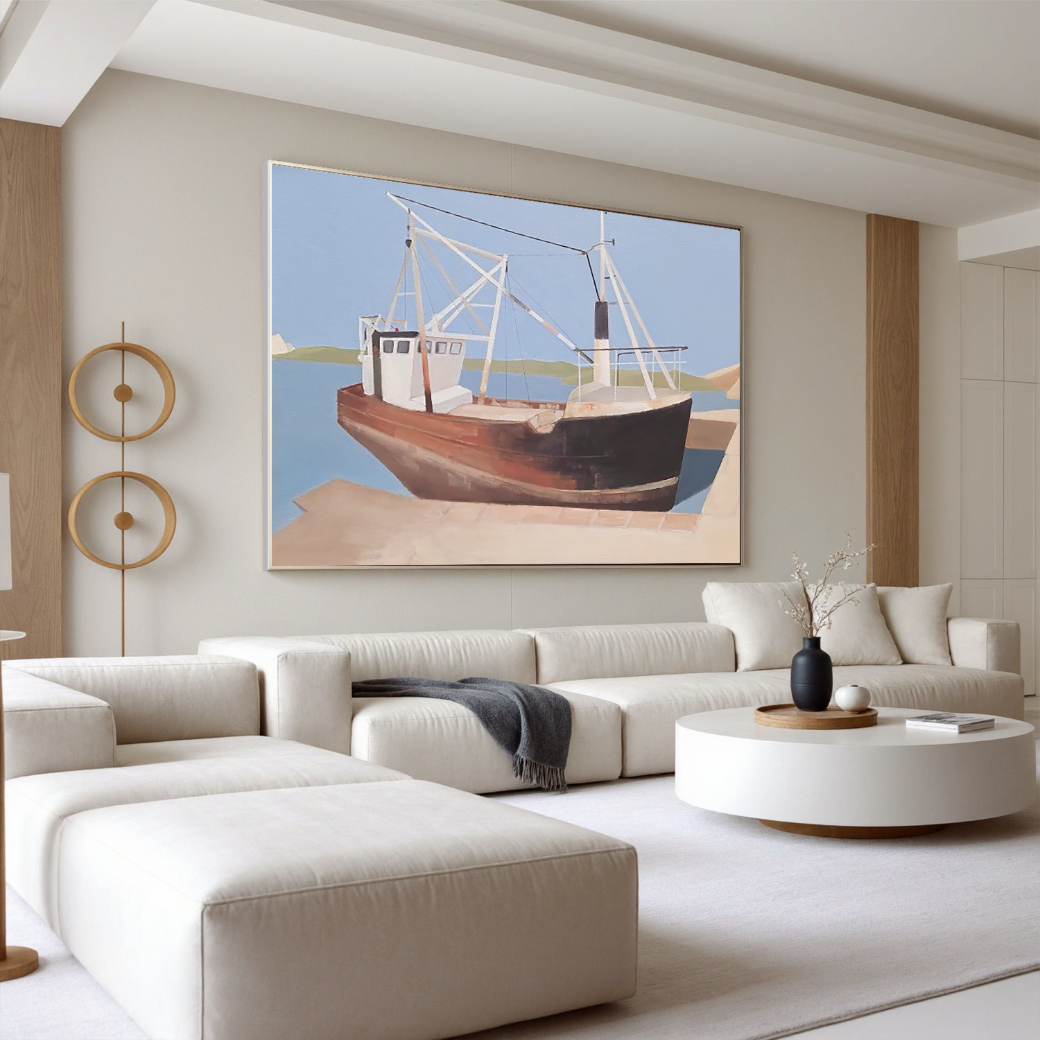 Harbor Fishing Boat-Coastal Fishing Boat Landscape Wall Art