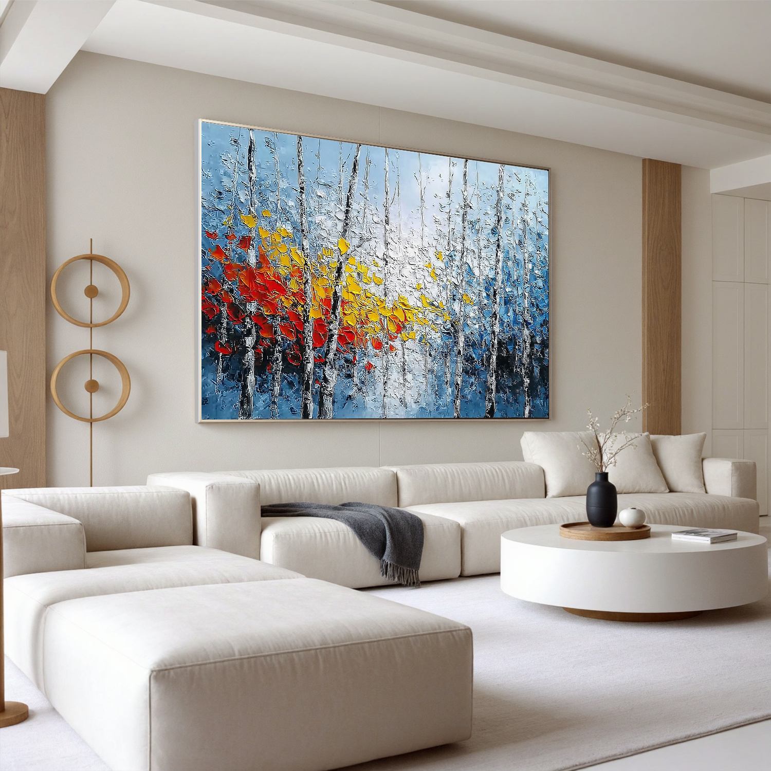 Blue Abstract Forest Wall Art, Colorful Textured Tree Canvas Painting for Living Room Décor #OA 0414