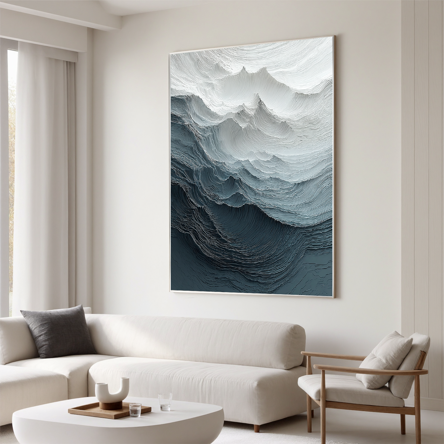 Textured Mountain Oil Painting, Blue Gray Abstract Landscape Wall Art for Living Room Decor#OA 0585