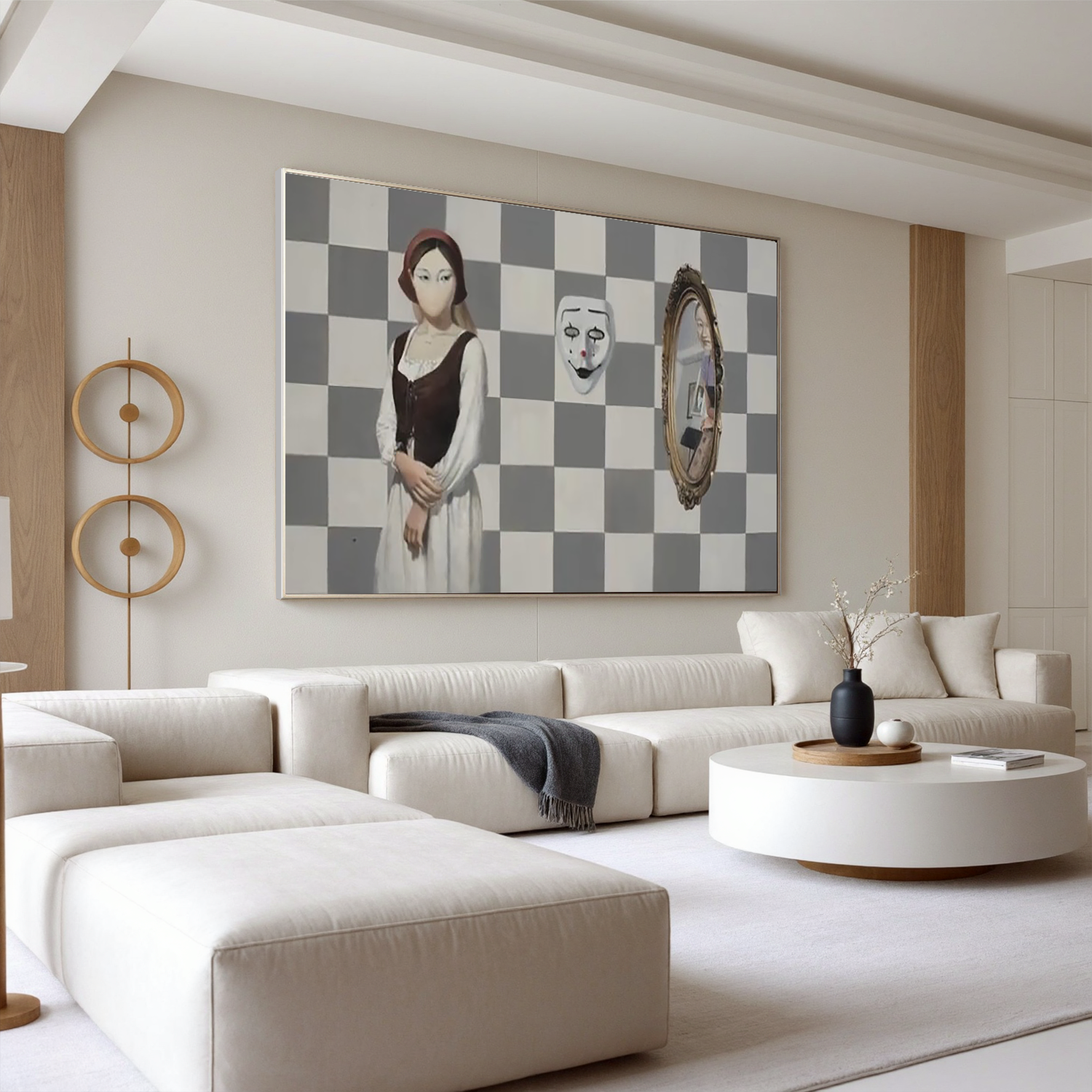 Girl, Mask and Mirror-Surreal Girl Mask Mirror Wall Art