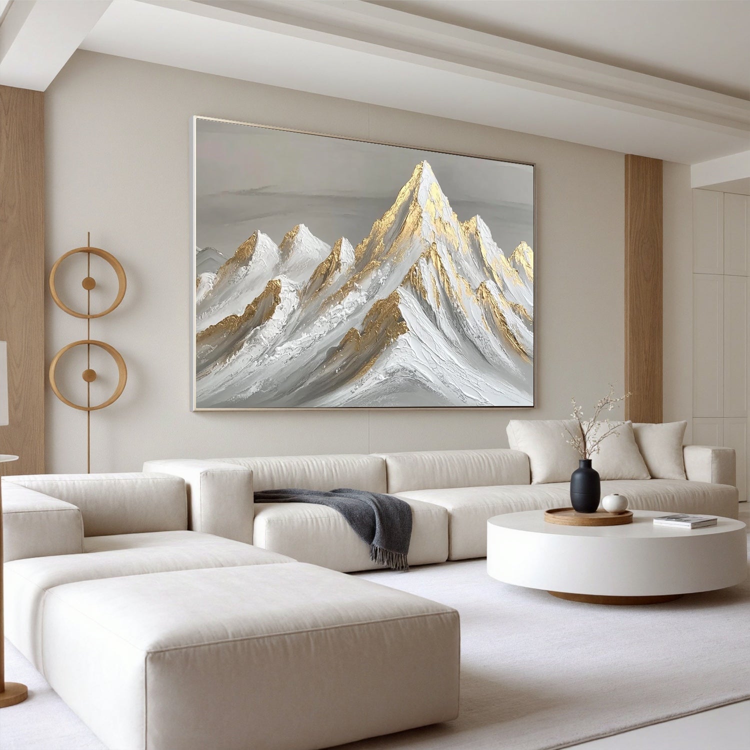 Gold Textured Mountain Oil Painting | Luxury Abstract Snow Mountain Wall Art for Modern Living Room #OA 0428