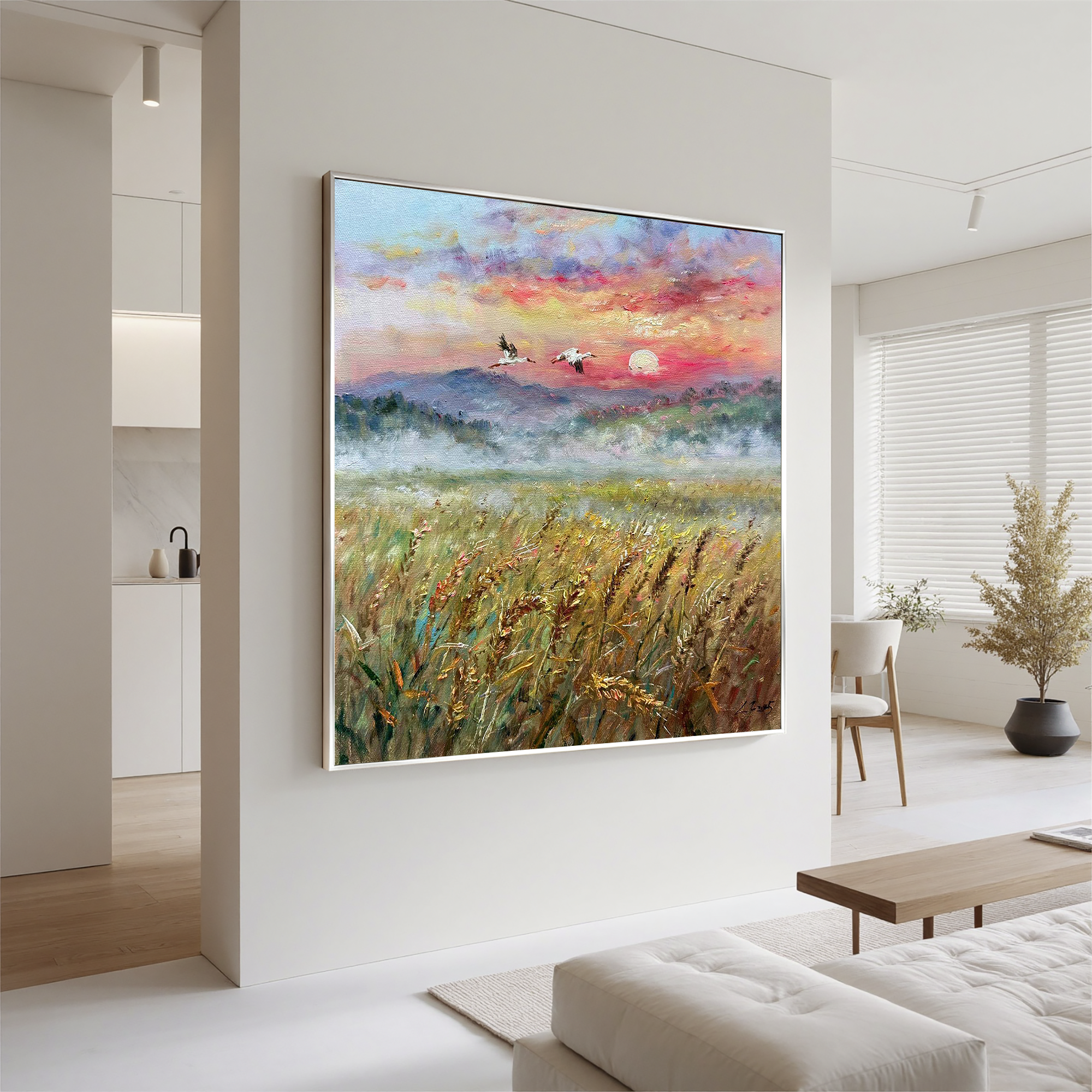 Dawn Over Golden Fields(40''x 40''/ 100 x 100 CM/Frameless Stretched)