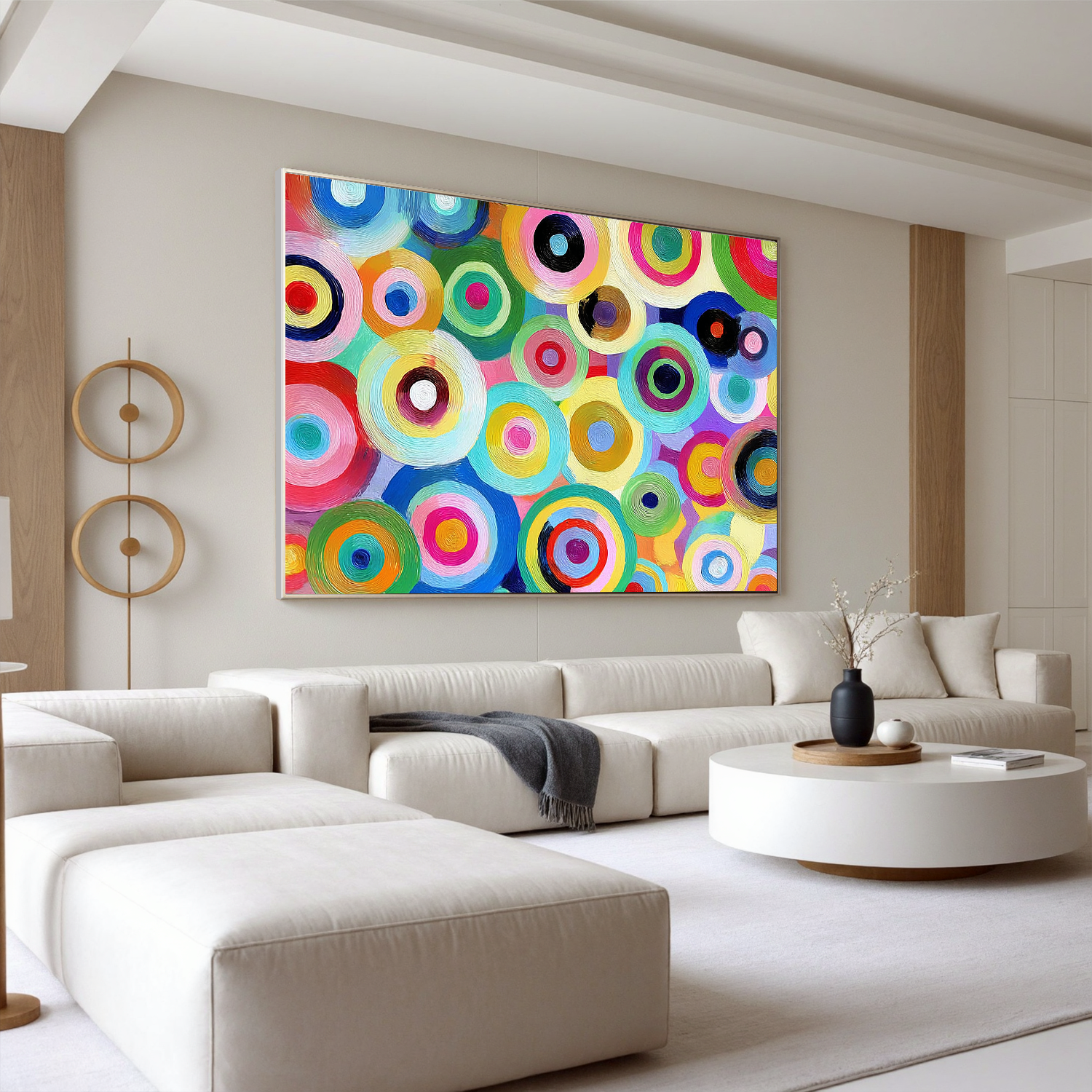 Colorful Circle Abstract Oil Painting, Playful Modern Wall Art for Living Room Decor#OA 0503