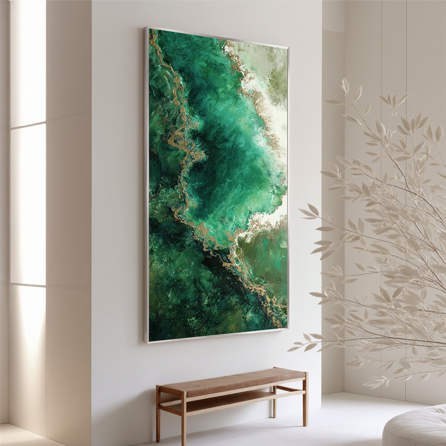 Emerald Green Abstract Oil Painting, Textured Nature Wall Art for Living Room Decor #OA 0600