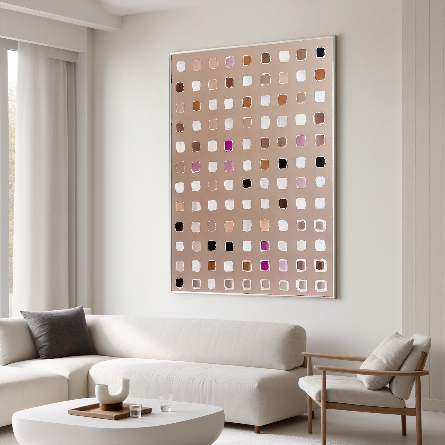 Small Square Abstract Oil Painting, Neutral Modern Wall Art for Living Room Decor#OA 0569