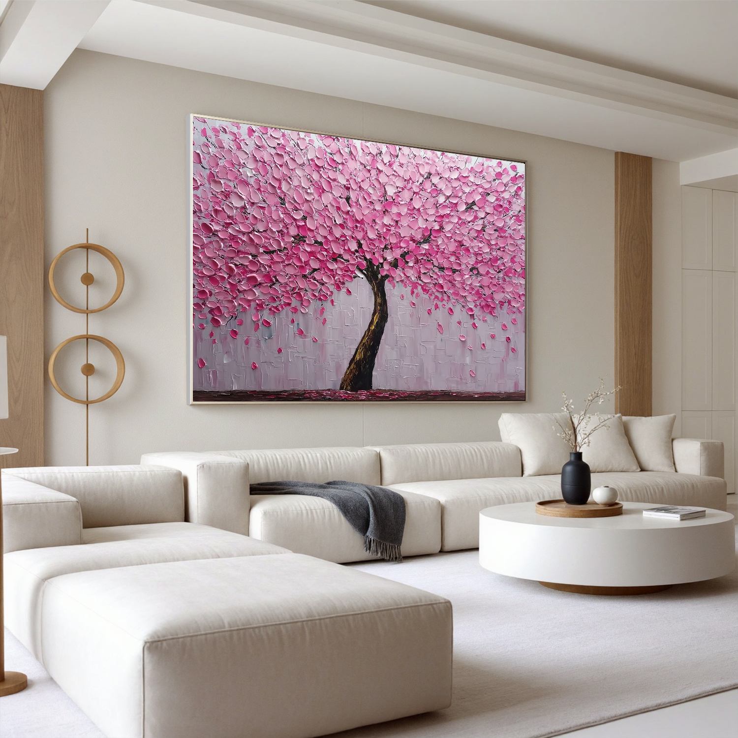 Pink Cherry Blossom Tree Oil Painting | Textured Floral Wall Art for Modern Living Room & Bedroom #OA 0425