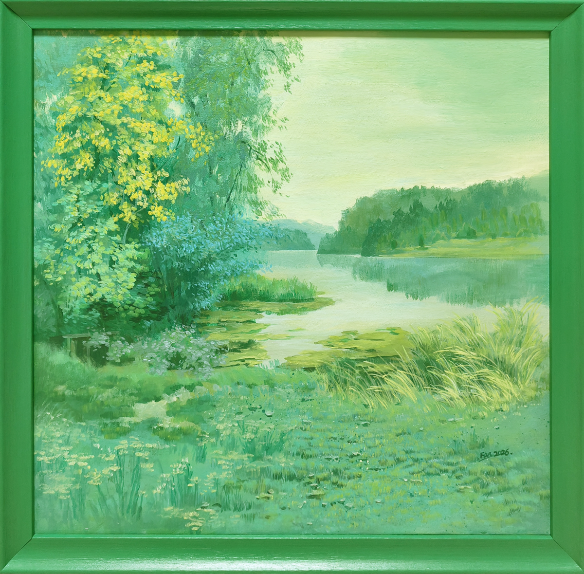Emerald green(32''x 32''/ 80 x 80 CM/Stretch+Green Frame)