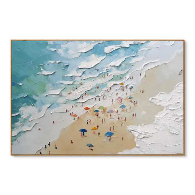 Textured Coastal Beach Wall Art, Turquoise Ocean Wave Canvas Painting for Living Room Décor #PT 164