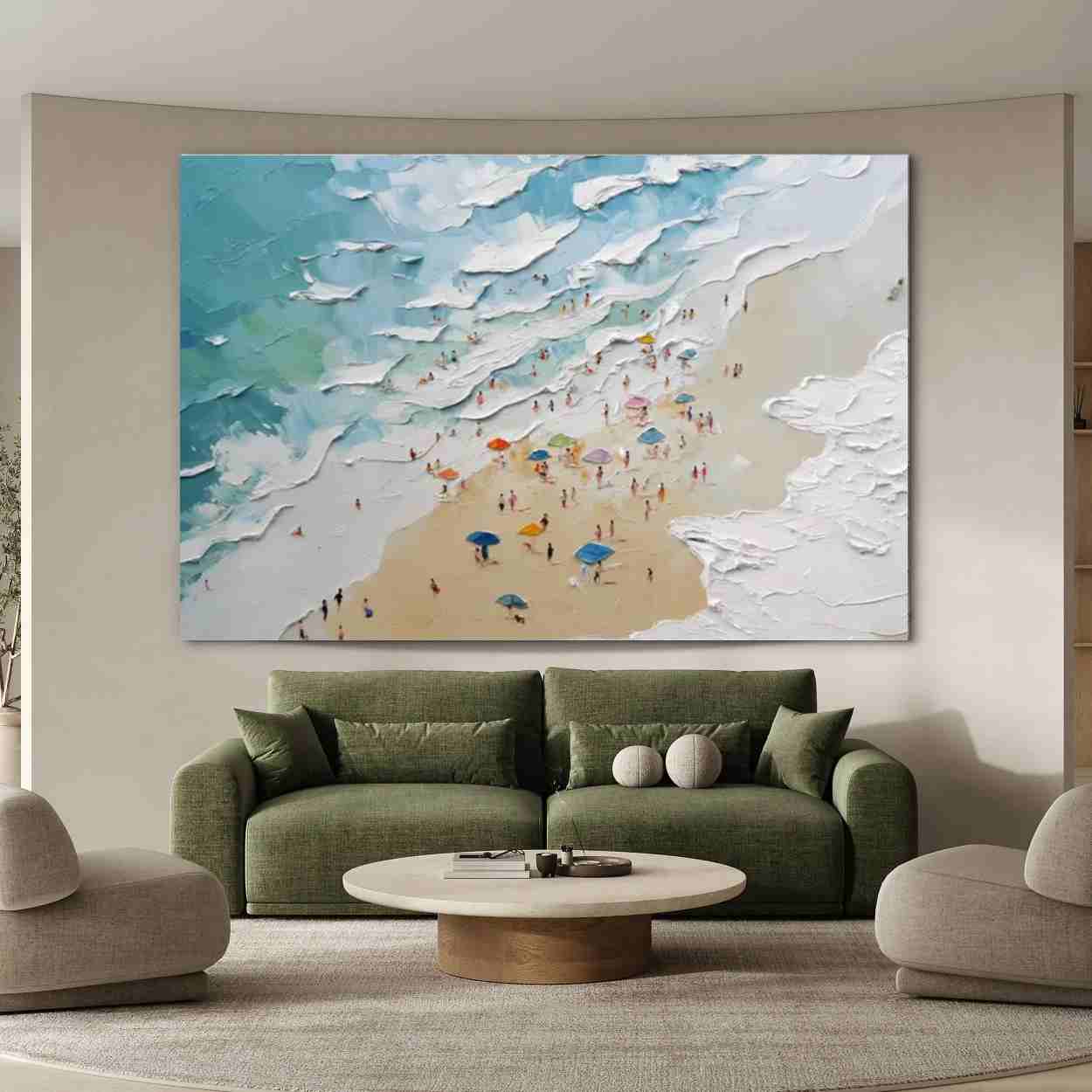 Textured Coastal Beach Wall Art, Turquoise Ocean Wave Canvas Painting for Living Room Décor #PT 164