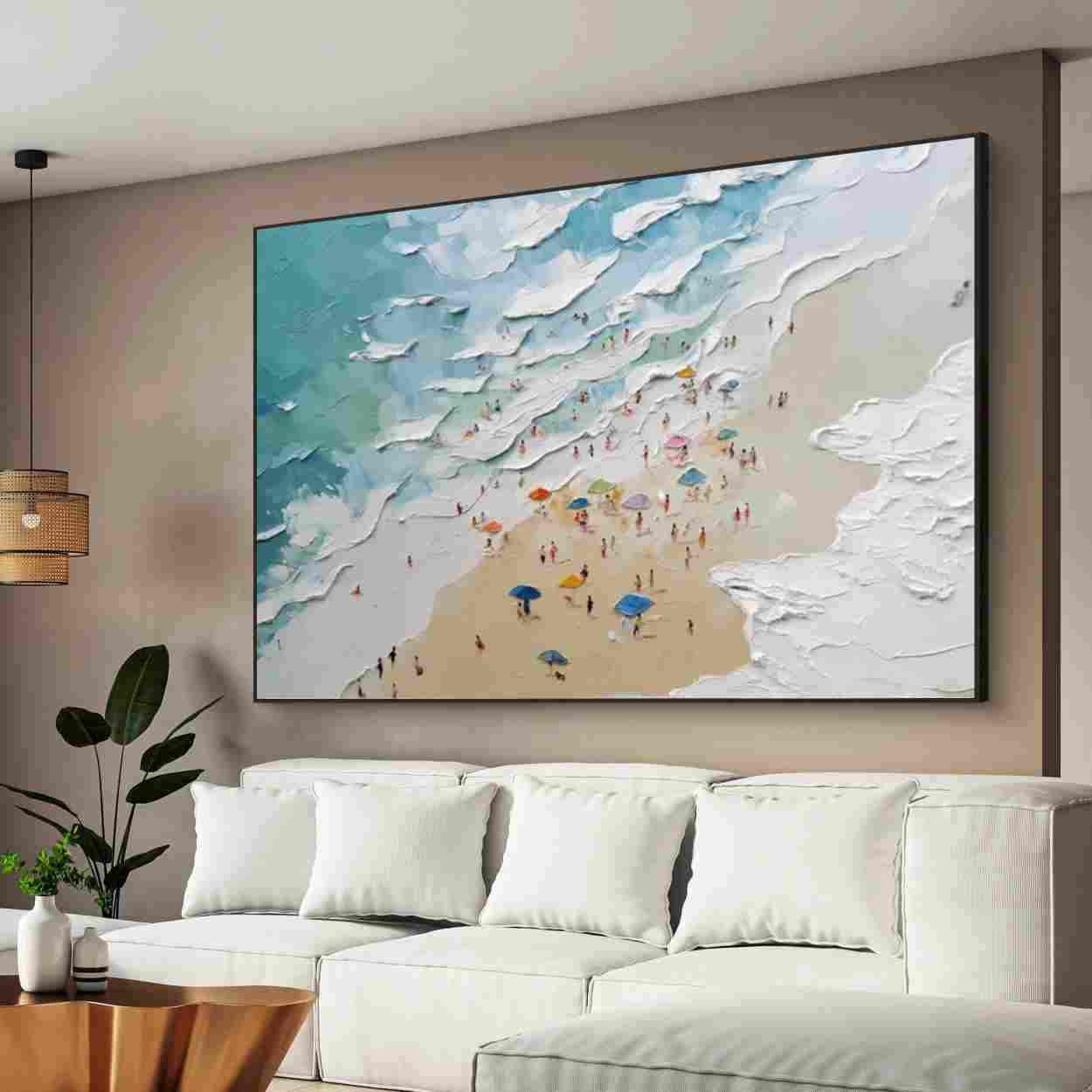 Textured Coastal Beach Wall Art, Turquoise Ocean Wave Canvas Painting for Living Room Décor #PT 164