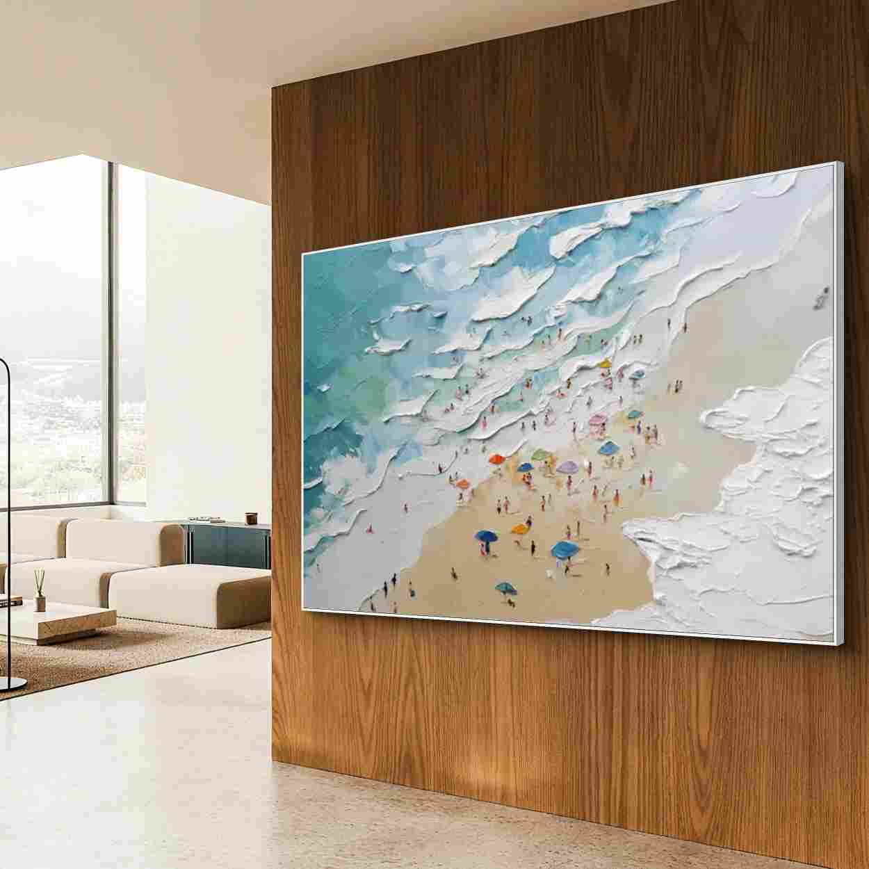 Textured Coastal Beach Wall Art, Turquoise Ocean Wave Canvas Painting for Living Room Décor #PT 164