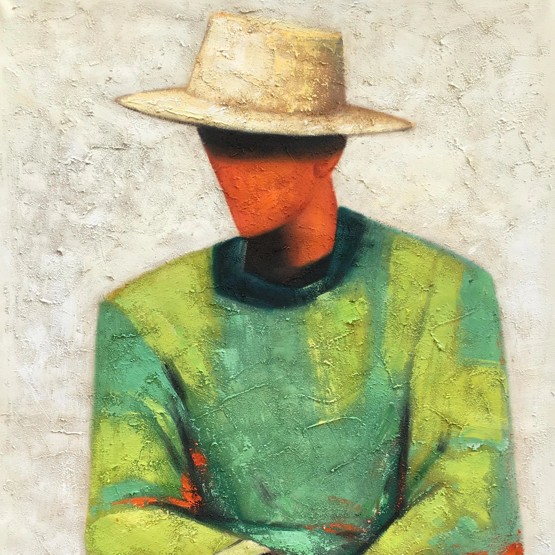 Abstract Man with Hat Hand-Painted Oil Painting | Modern Portrait Wall Art for Living Room & Bedroom #OA 0916