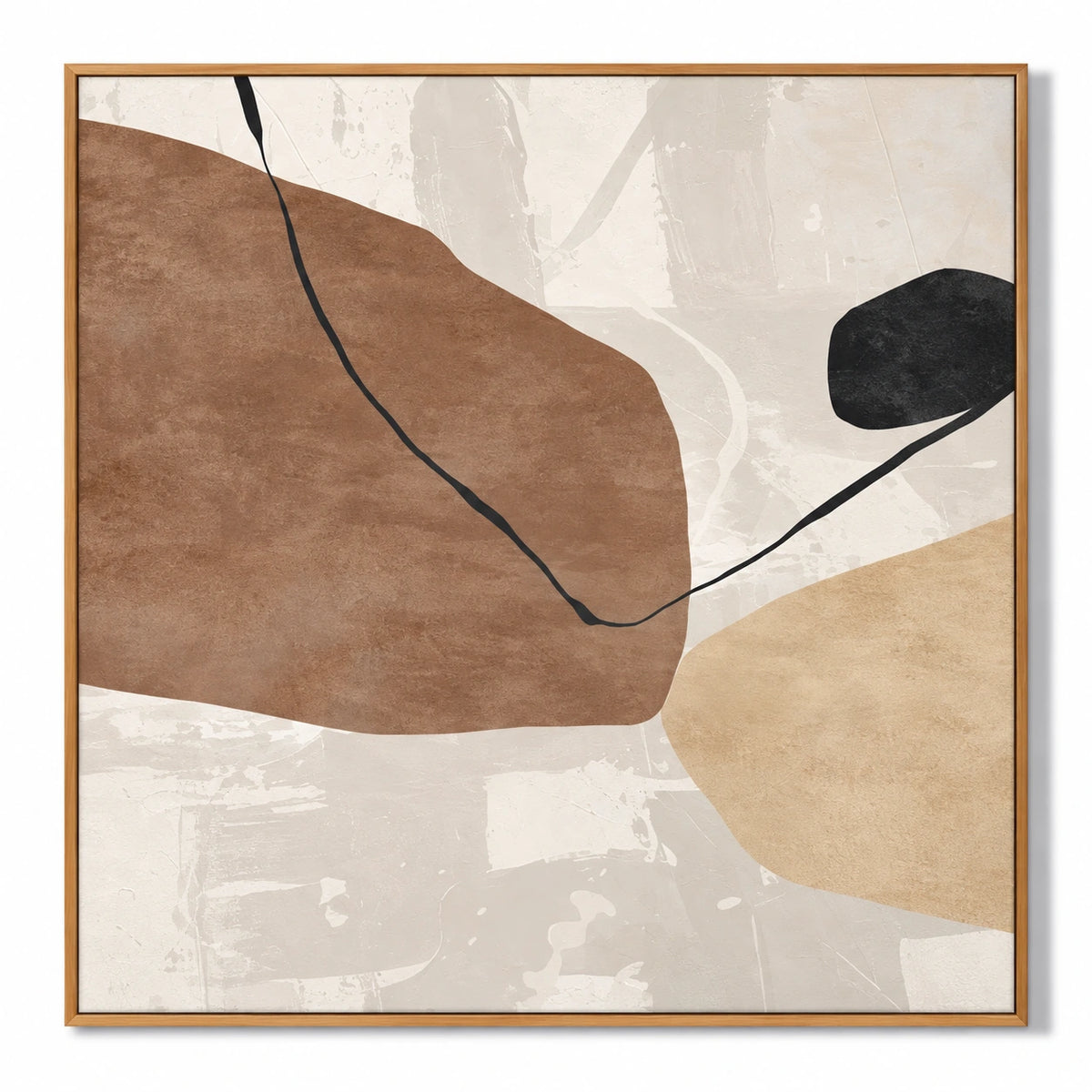 Beige Brown and Black Organic Abstract Oil Painting | Neutral Minimalist Geometric Square Wall Art #OA 1635