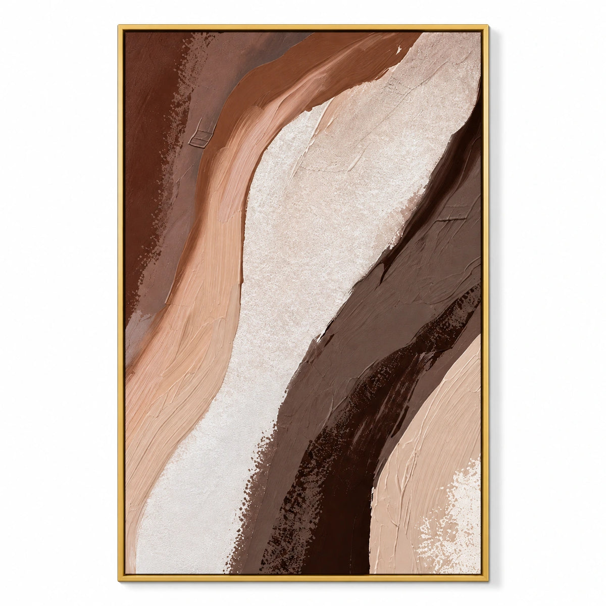 Beige Brown and Terracotta Abstract Oil Painting | Flowing Earth Tone Curves Textured Vertical Wall Art OA 1670