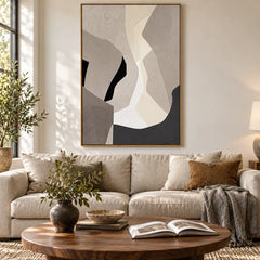 Beige Grey and White Abstract Oil Painting | Angular Curved Shapes Vertical Minimalist Neutral Canvas Wall Art #OA 1828