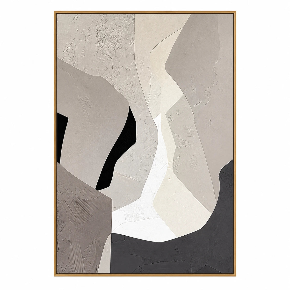 Beige Grey and White Abstract Oil Painting | Angular Curved Shapes Vertical Minimalist Neutral Canvas Wall Art #OA 1828