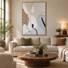Beige White and Grey Abstract Oil Painting | Raised Organic Shapes Fine Black Lines Vertical Neutral Wall Art #OA 1788