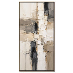 Black White and Beige Abstract Oil Painting, Hand Painted Vertical Textured Modern Minimalist Wall Art for Living Room Bedroom | Ownanart  # OA 1408