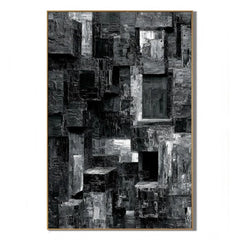 Black and Gray Urban Architecture Textured Abstract Oil Painting – Vertical Industrial Modern Wall Art | Ownanart # OA 1208