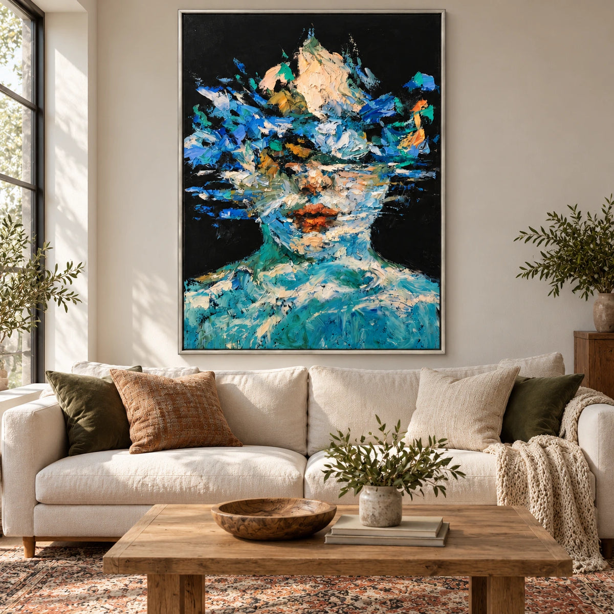 Blue Abstract Woman Portrait Oil Painting | Expressive Textured Figurative Wall Art #OA 1609