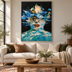 Blue Abstract Woman Portrait Oil Painting | Expressive Textured Figurative Wall Art #OA 1609