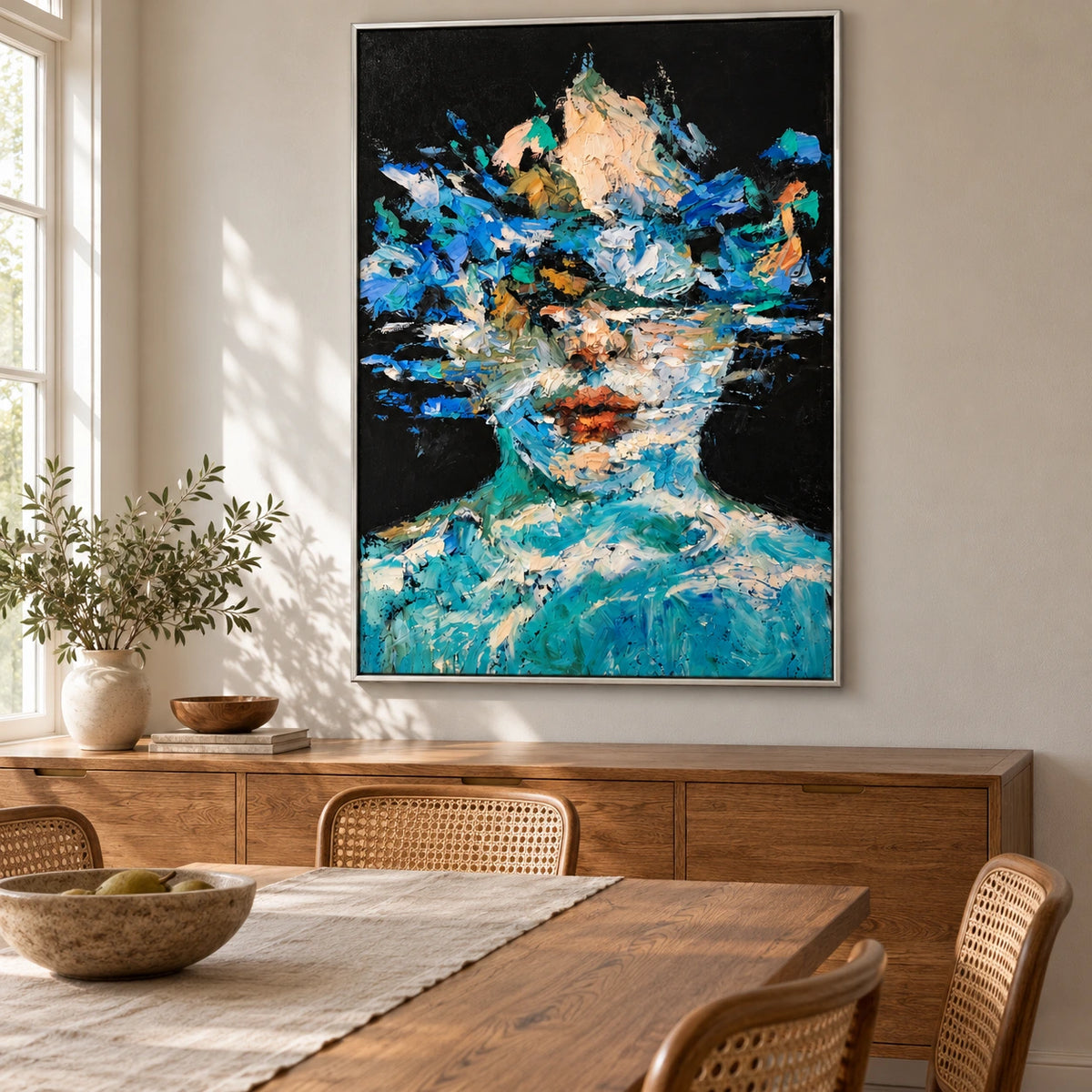 Blue Abstract Woman Portrait Oil Painting | Expressive Textured Figurative Wall Art #OA 1609