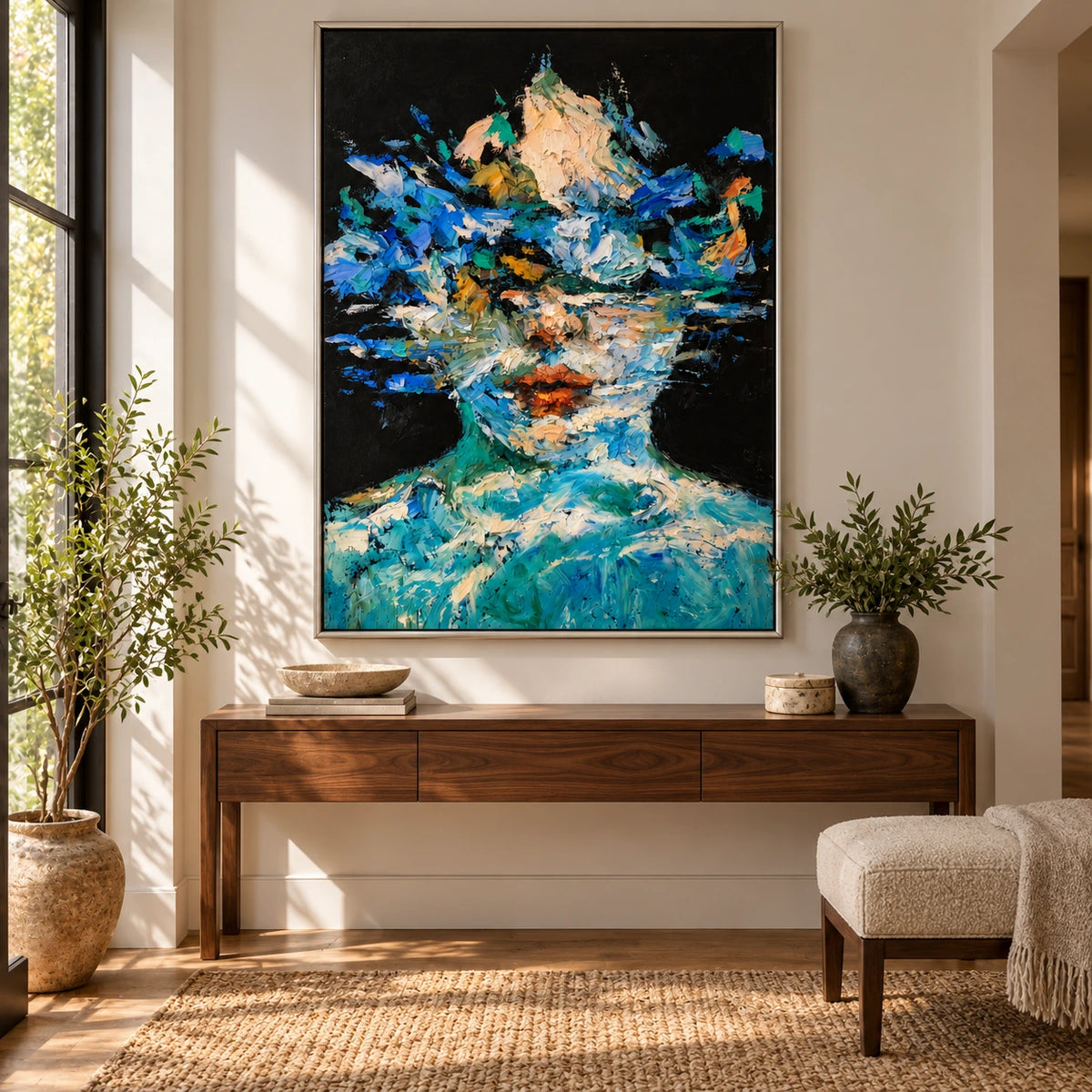 Blue Abstract Woman Portrait Oil Painting | Expressive Textured Figurative Wall Art #OA 1609