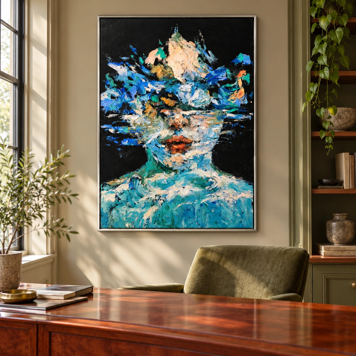 Blue Abstract Woman Portrait Oil Painting | Expressive Textured Figurative Wall Art #OA 1609