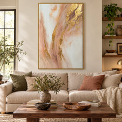 Blush Pink Ivory and Gold Abstract Oil Painting | Flowing Metallic Accents Vertical Neutral Textured Wall Art #OA 1835