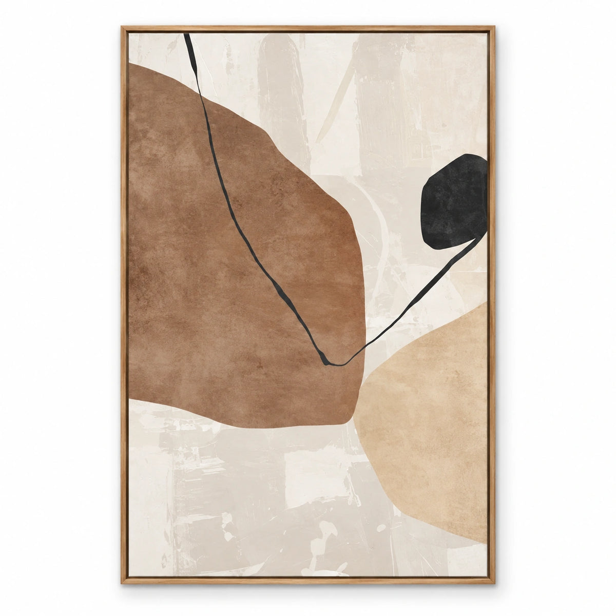Brown Beige and Black Organic Oil Painting | Fine Curved Line on Cream Minimalist Vertical Abstract Wall Art OA 1761
