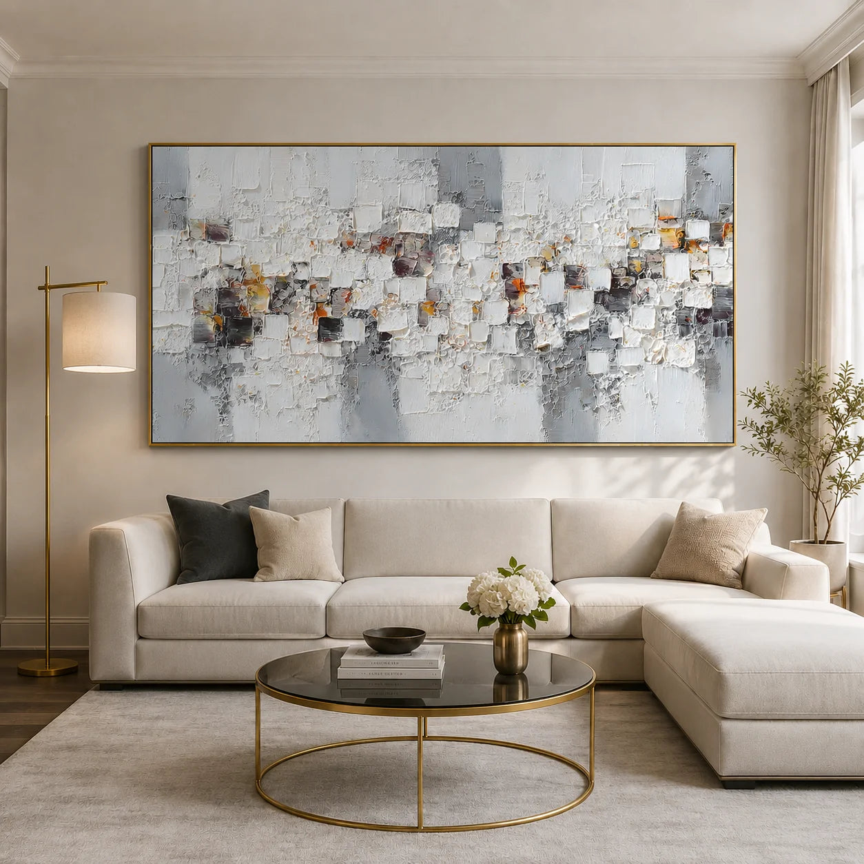 Modern Abstract Geometric Canvas Wall Art – Textured Neutral Painting for Living Room Decor#OA 0853