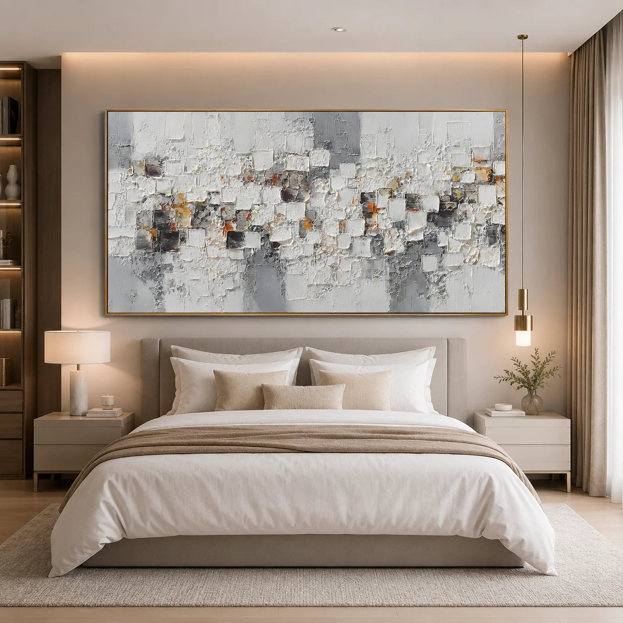 Modern Abstract Geometric Canvas Wall Art – Textured Neutral Painting for Living Room Decor#OA 0853