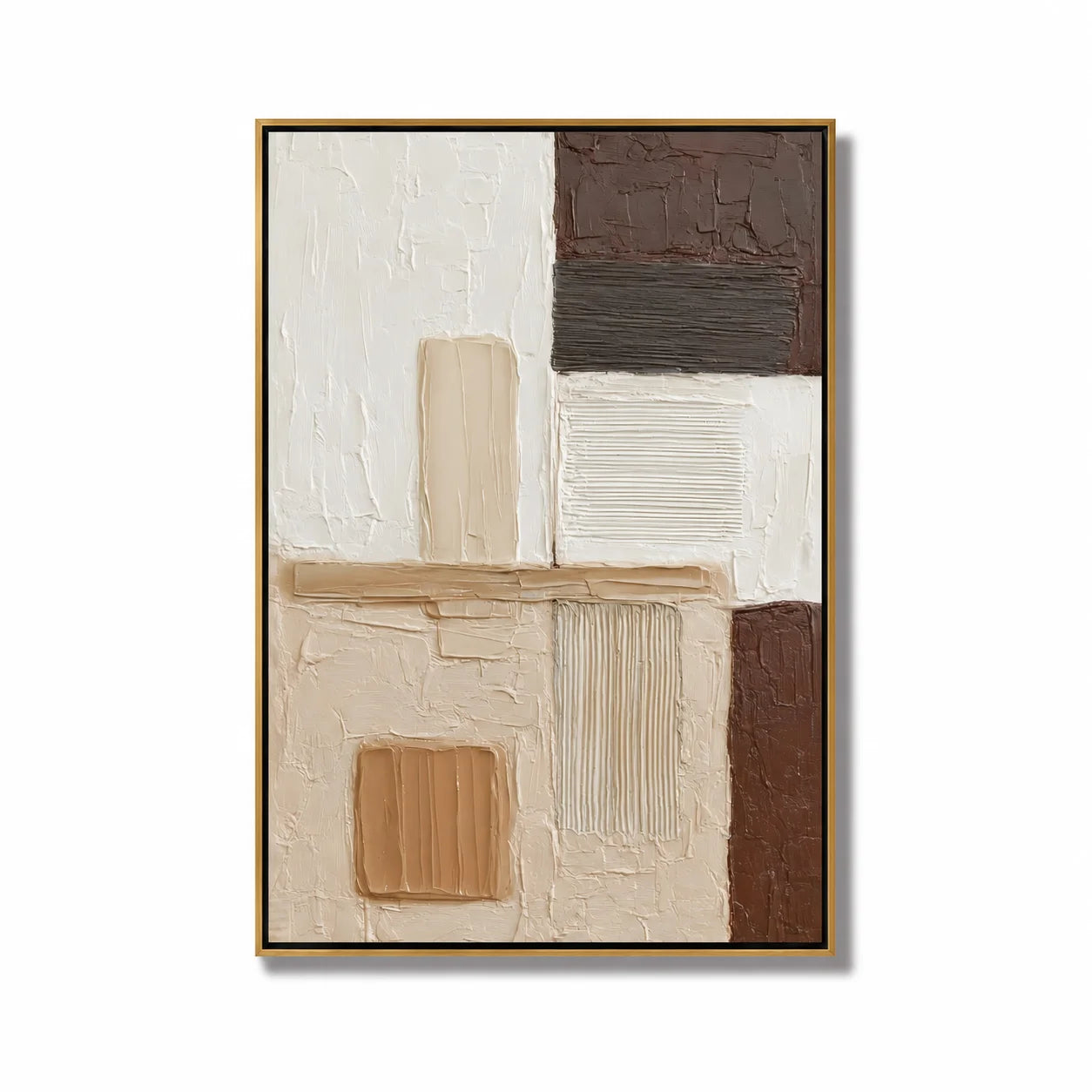 Brown and Cream Abstract Hand-Painted Oil Painting | Textured Geometric Wall Art for Modern Minimalist Decor OA#0919