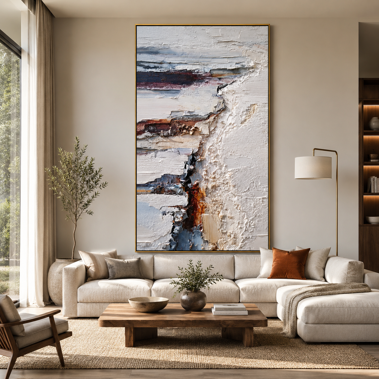 Minimalist White Textured Abstract Painting – Modern Vertical Wall Art#OA 0904