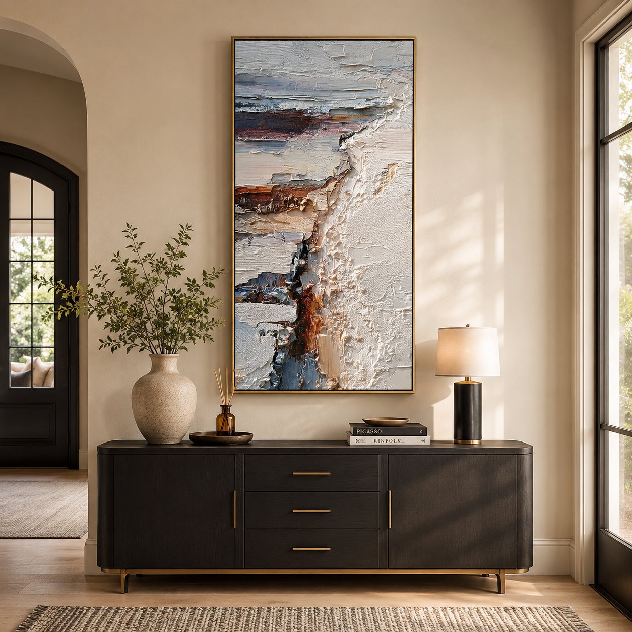 Minimalist White Textured Abstract Painting – Modern Vertical Wall Art#OA 0904