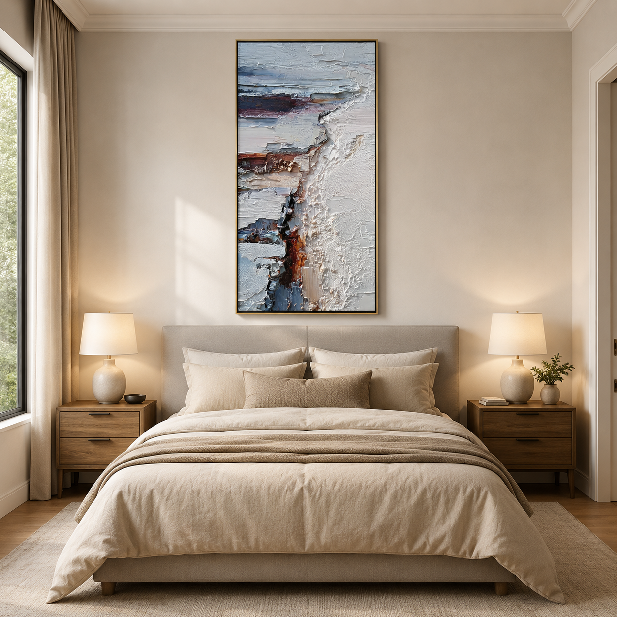 Minimalist White Textured Abstract Painting – Modern Vertical Wall Art#OA 0904