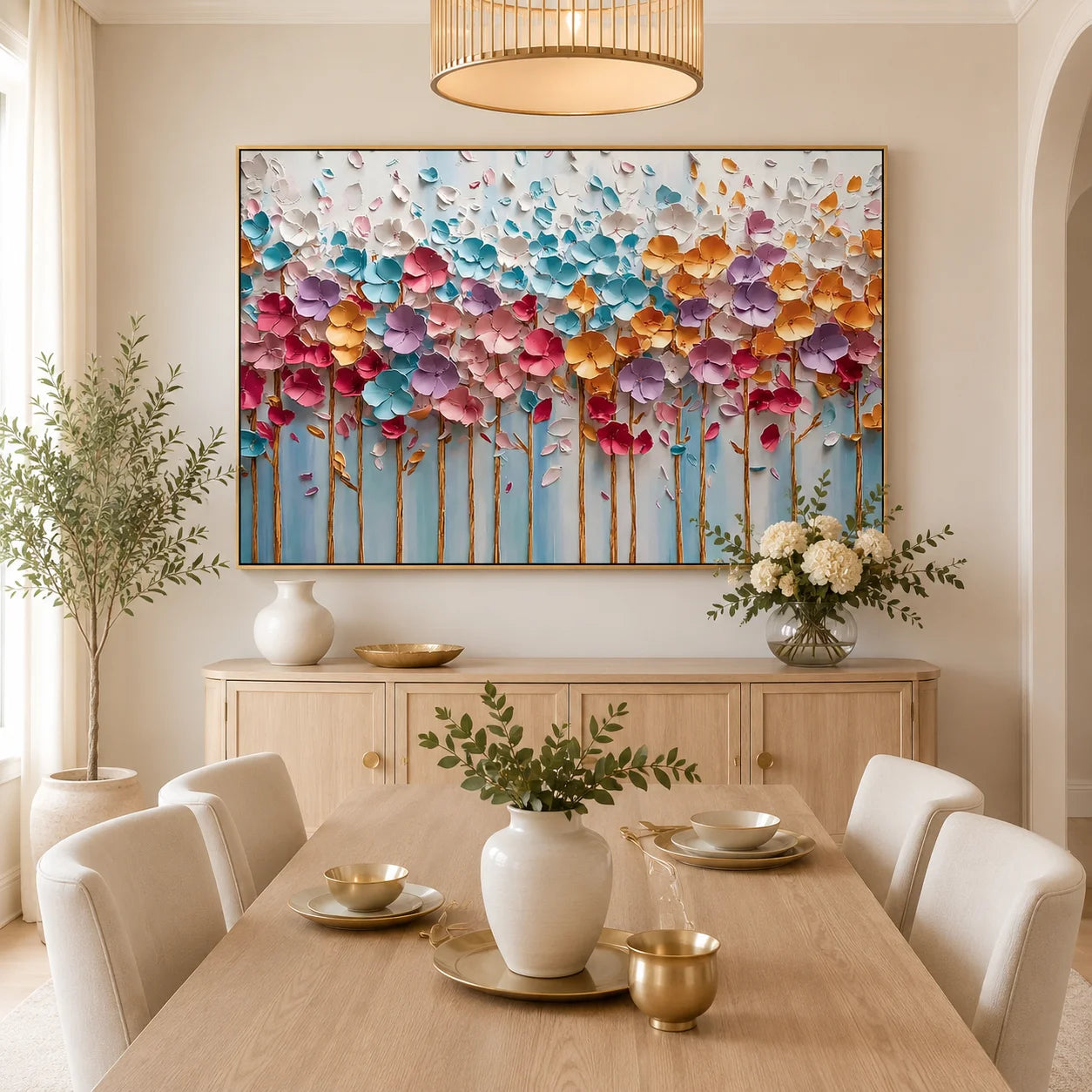 3D Textured Floral Wall Art – Colorful Modern Flower Canvas Painting for Living Room Bedroom Decor #OA 0455