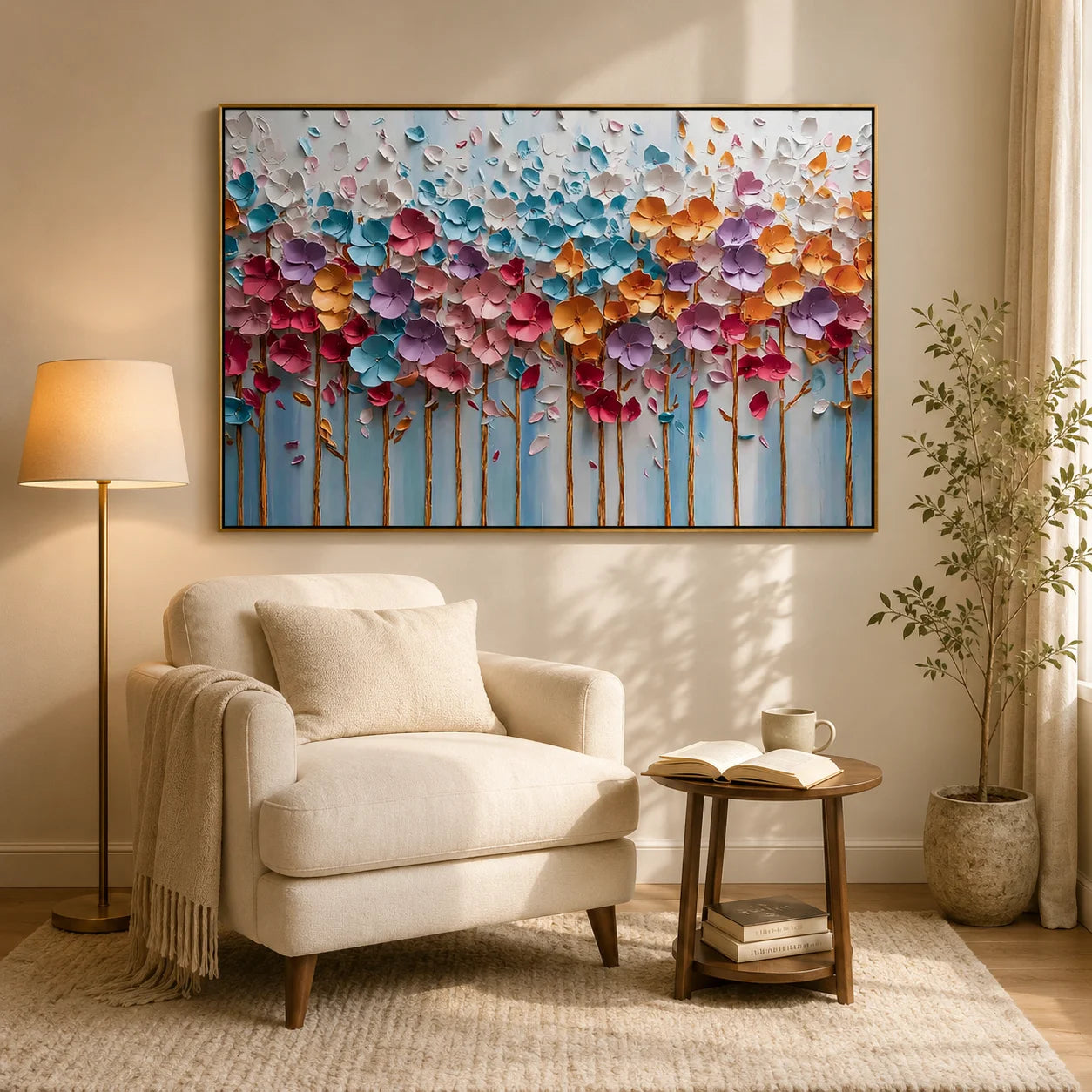 3D Textured Floral Wall Art – Colorful Modern Flower Canvas Painting for Living Room Bedroom Decor #OA 0455