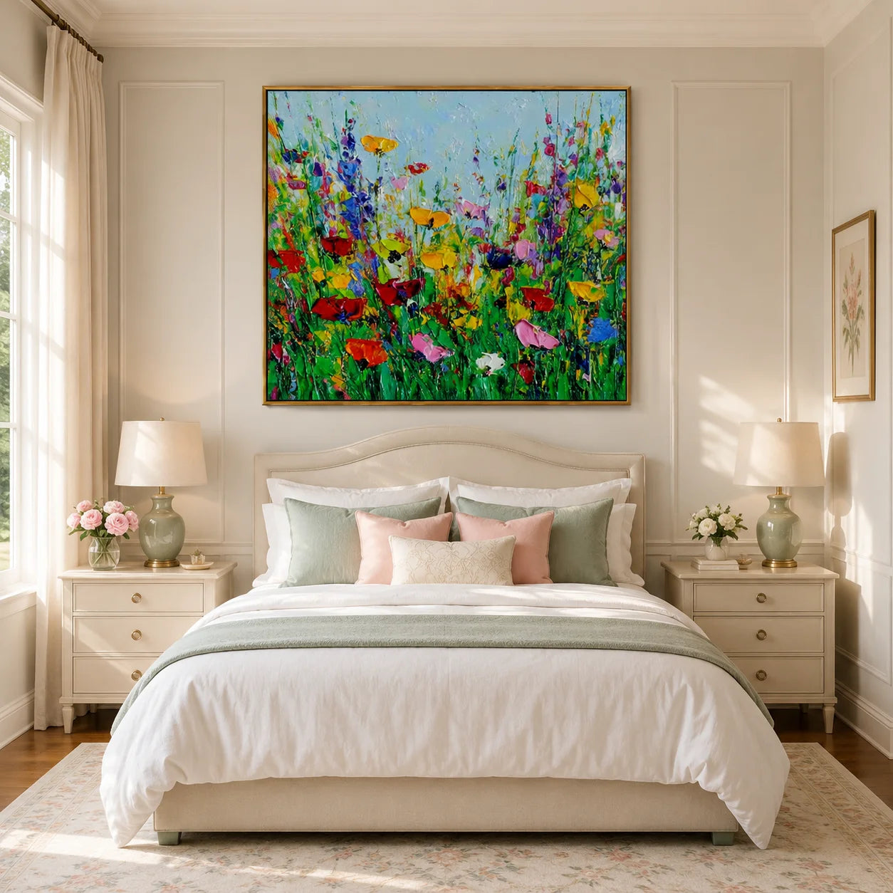 Colorful Wildflower Meadow Oil Painting Canvas – Modern Floral Landscape Wall Art for Living Room Home Decor#OA 0468
