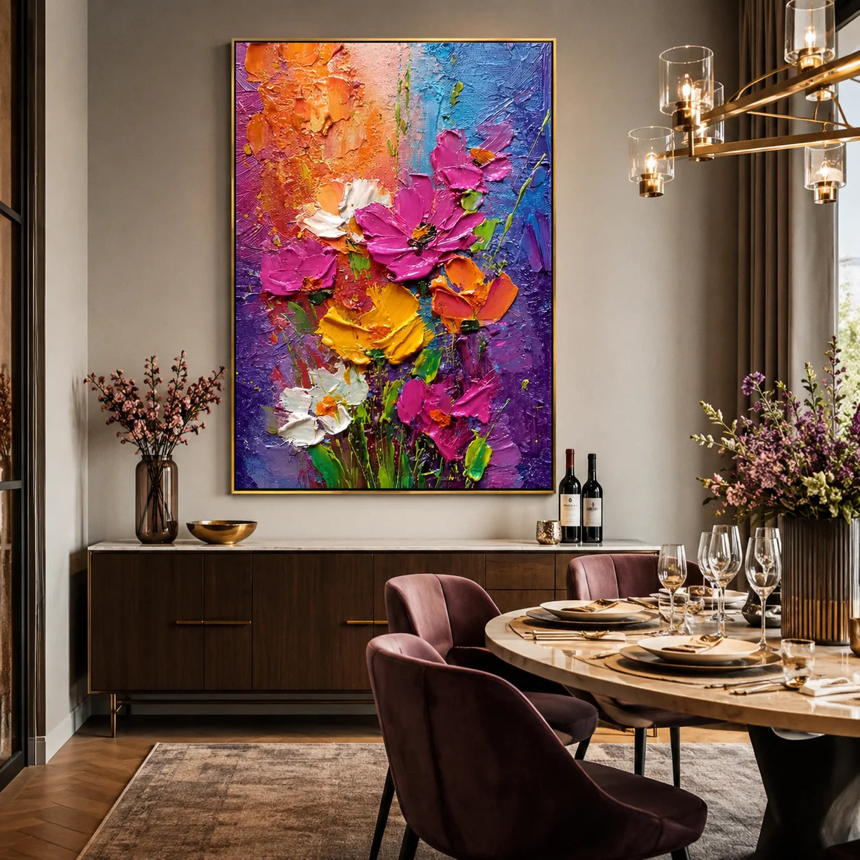 Colorful Textured Flower Oil Painting, Vibrant Floral Wall Art for Living Room Decor #OA 0591