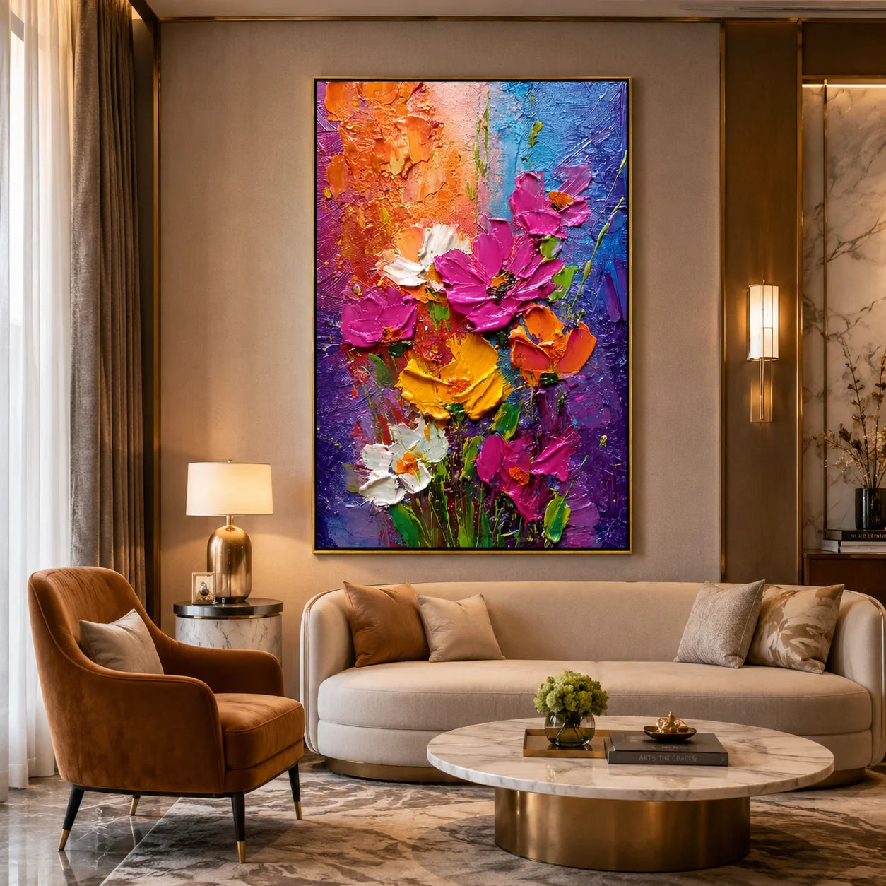 Colorful Textured Flower Oil Painting, Vibrant Floral Wall Art for Living Room Decor #OA 0591