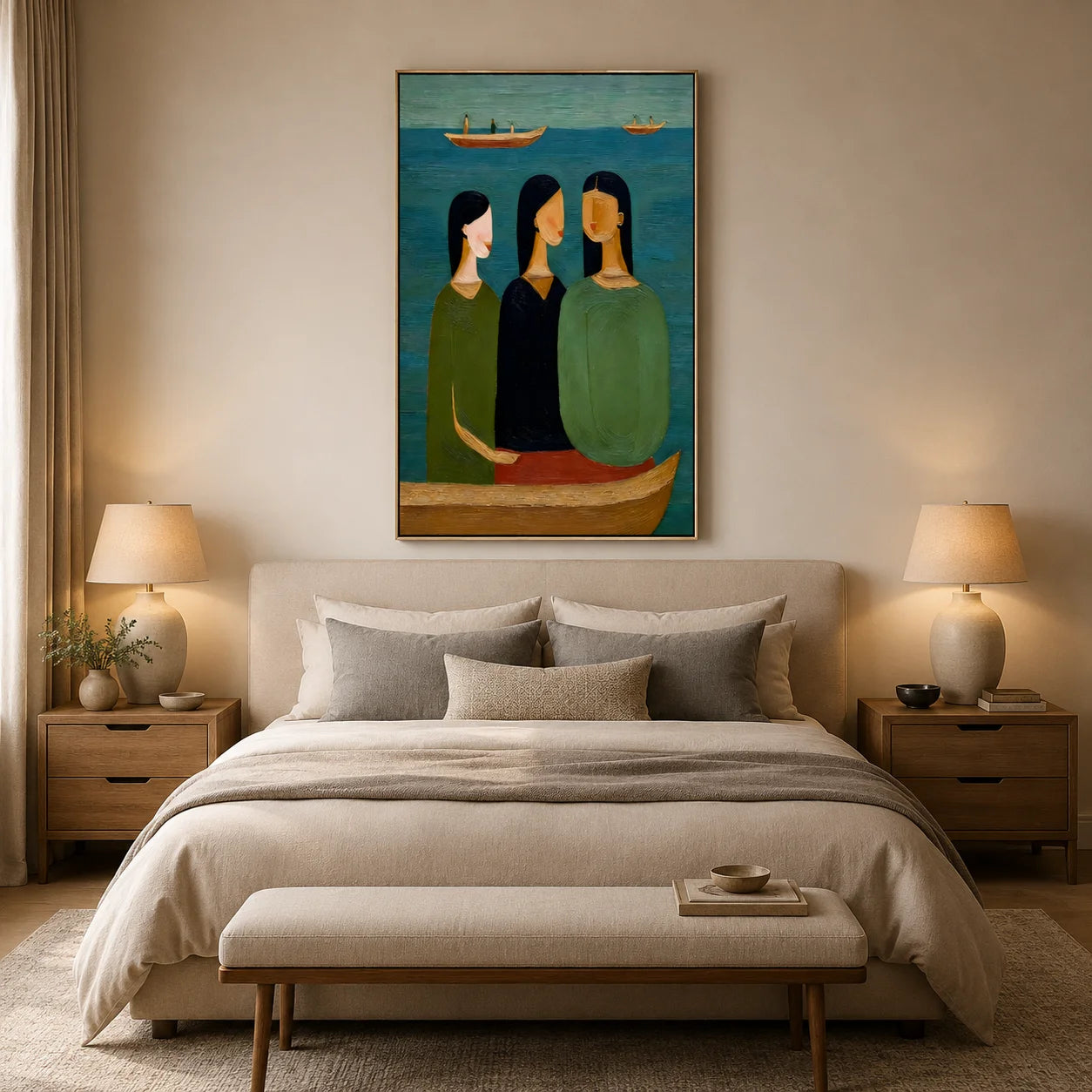 Hand-Painted Figurative Oil Painting, Textured Boat Portrait Wall Art for Modern Home Decor OA#0911