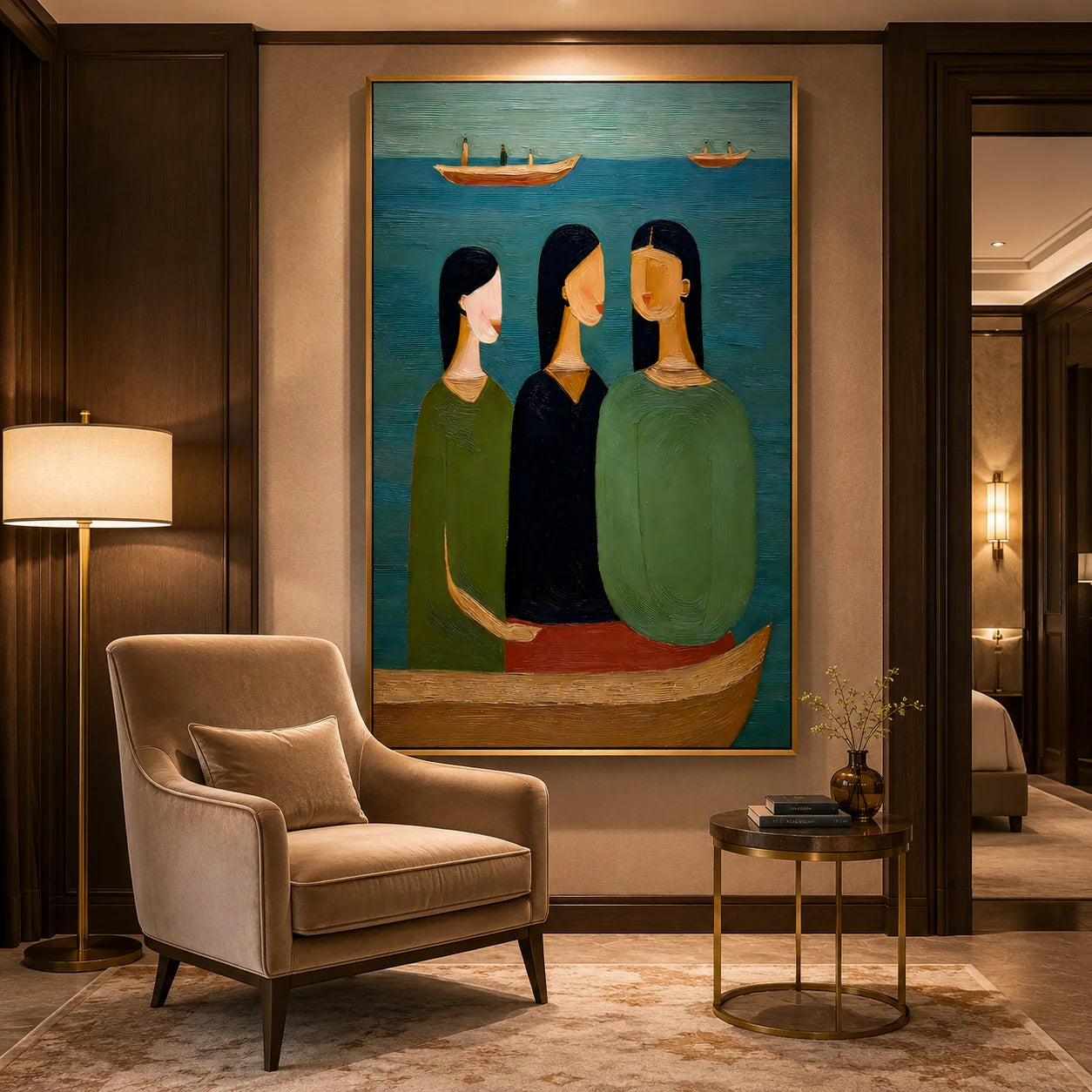 Hand-Painted Figurative Oil Painting, Textured Boat Portrait Wall Art for Modern Home Decor OA#0911