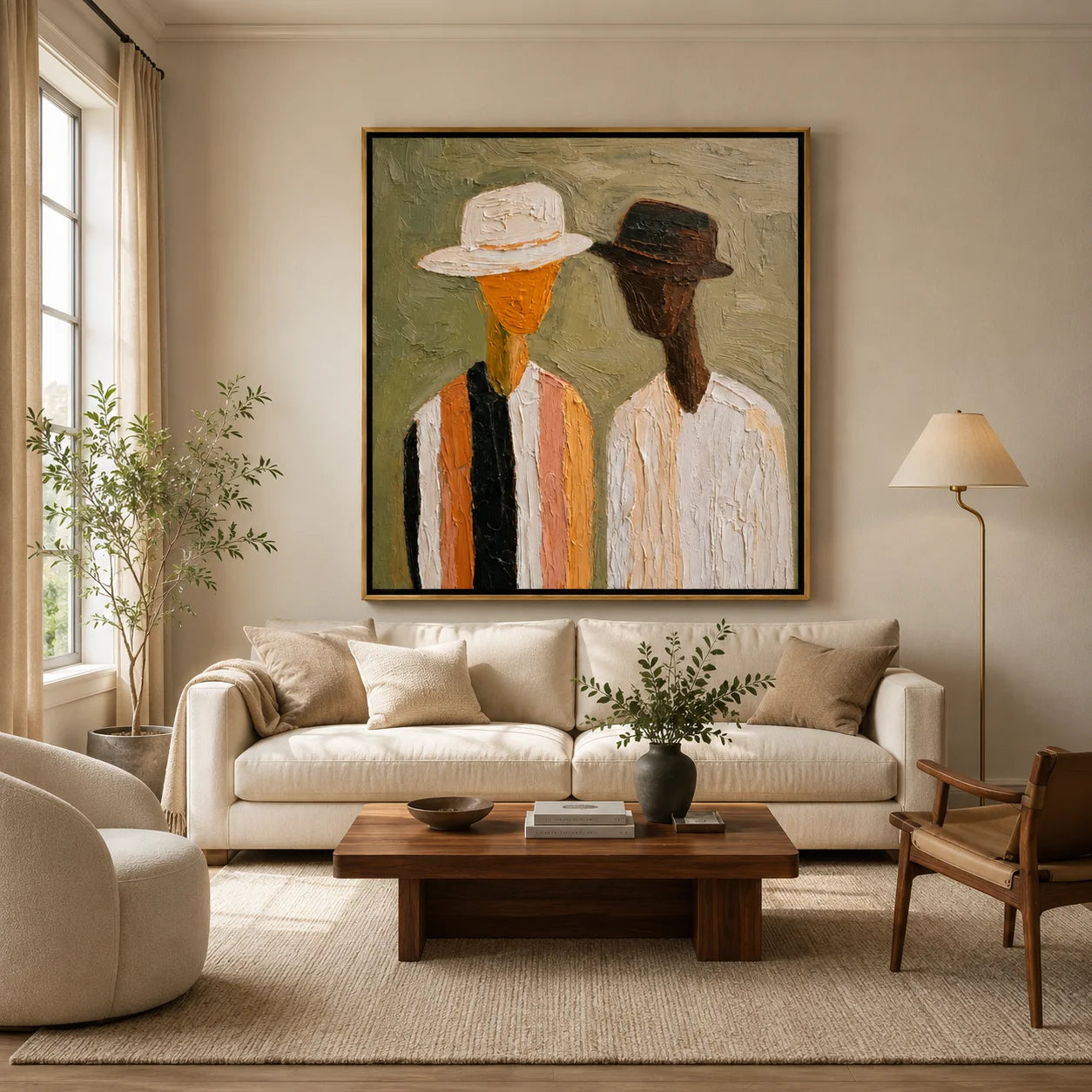 Hand-Painted Figurative Oil Painting, Textured Couple Portrait Wall Art for Modern Home Decor#OA 0915