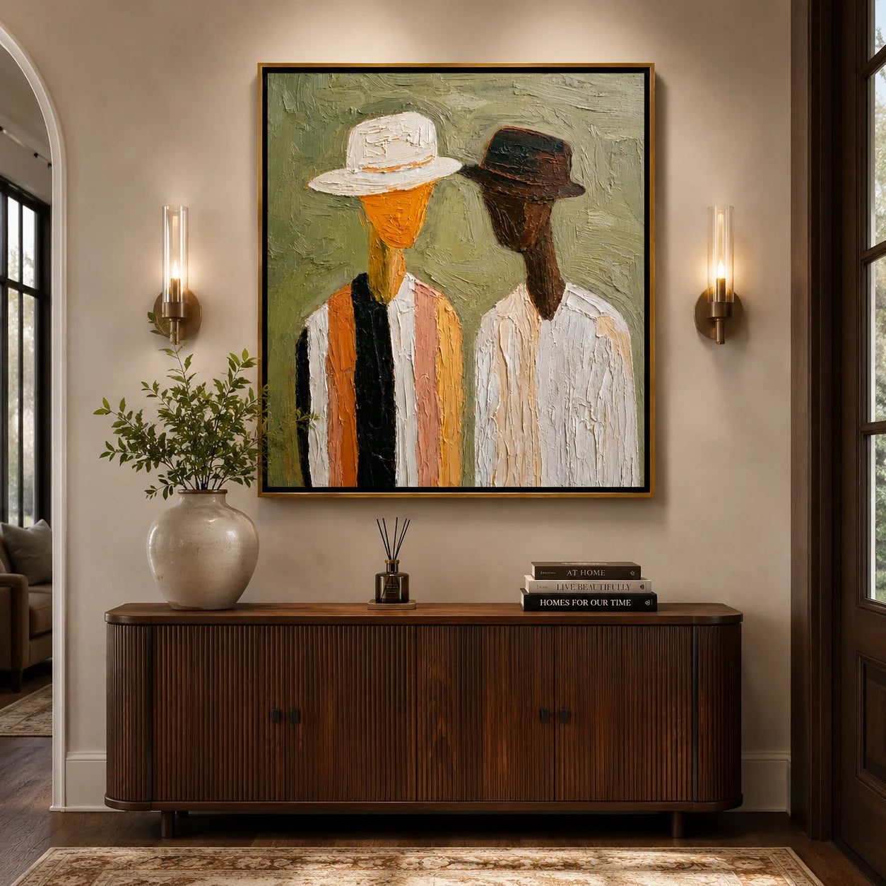 Hand-Painted Figurative Oil Painting, Textured Couple Portrait Wall Art for Modern Home Decor#OA 0915