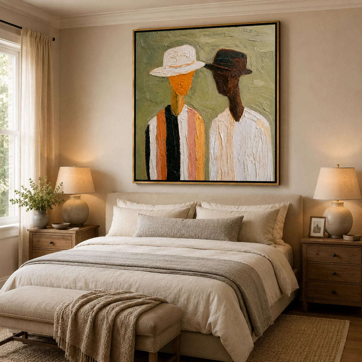 Hand-Painted Figurative Oil Painting, Textured Couple Portrait Wall Art for Modern Home Decor#OA 0915