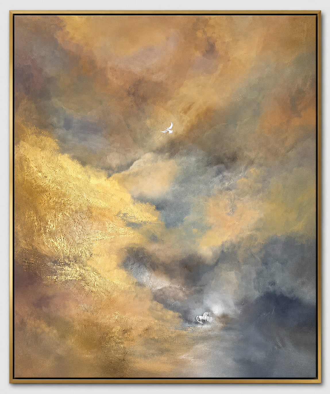 Large Neutral Abstract Cloudscape Wall Art – Modern Beige Textured Canvas Painting for Living Room Decor
