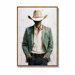 Western Cowboy Portrait Hand-Painted Oil Painting, Textured Cowboy Wall Art for Living Room Decor#OA 0957